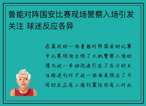 鲁能对阵国安比赛现场警察入场引发关注 球迷反应各异
